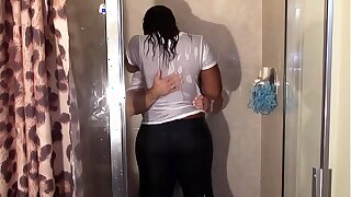 Big Booty Black Beauty NaeJae grinding in shower (interracial)