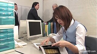 Japanese babe gets fucked in rub-down the office